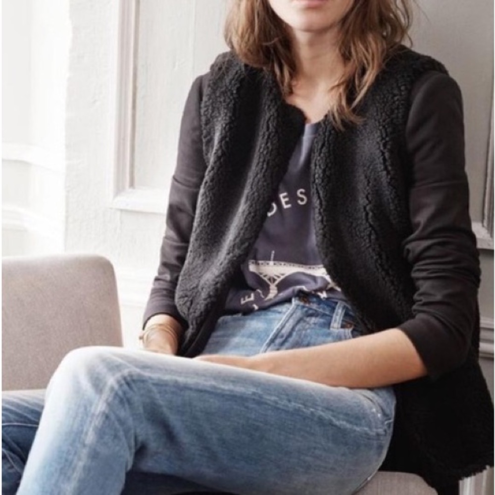 Madewell Black Faux Sterling Sherpa‎ Layering Vest Size X-Small Style E1562